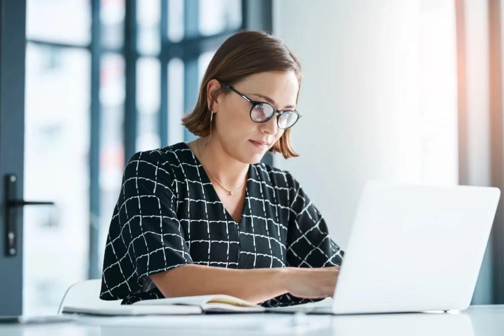 Woman working on laptop